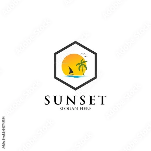 Obraz Sunset With Beach Logo Design