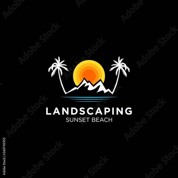 Obraz Sunset With Beach Logo Design