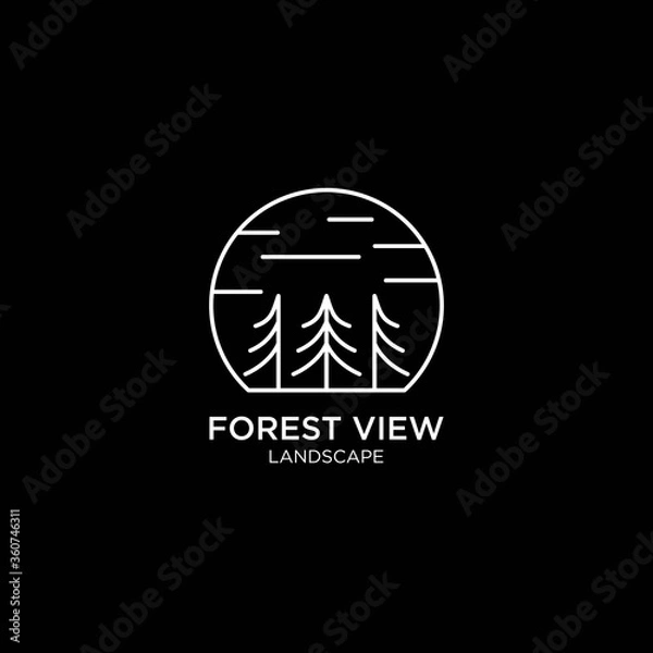 Fototapeta forest view with moon line art / monoline logo template