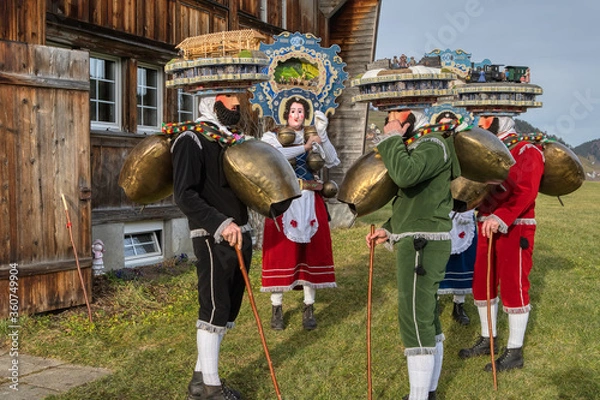 Fototapeta Silvesterchlausen or New Year’s Mummers Processions. Its part of the Silvesterchlausen tradition of greeting for the New Year in the Canton of Appenzell, Switzerland