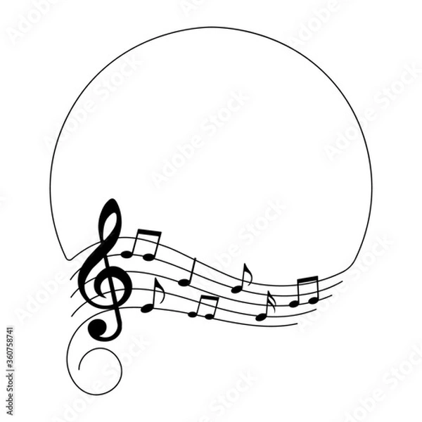 Fototapeta Music notes, musical background with circle frame, vector illustration.