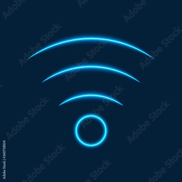 Fototapeta Wifi neon sign on dark blue background, vector illustration.
