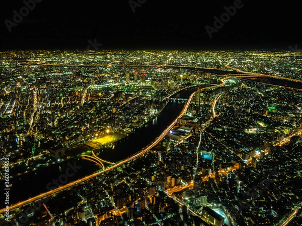 Fototapeta Tokyo city at night, the vast metropolis  spreads out  to the horizon as viewed from the Skytower
