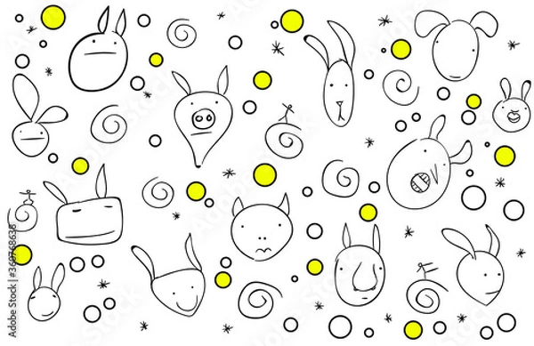 Obraz seamless pattern with cartoon animals faces  