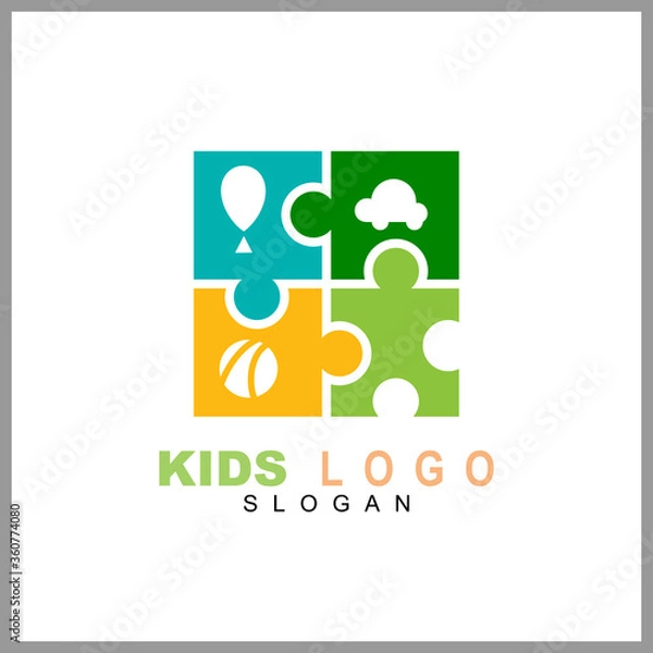 Fototapeta Kids play colorful logo vector, Children logo designs, happy child design concept, kid education logo, logo element template