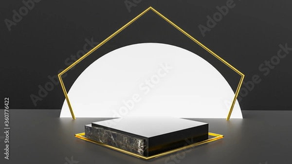 Fototapeta abstract 3d stage, display of geometric background, with Black colors, and minimal style.