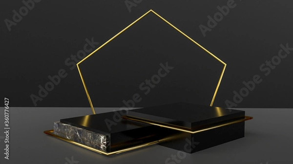 Fototapeta abstract 3d stage, display of geometric background, with Black colors, and minimal style.