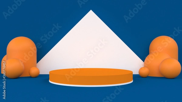 Fototapeta abstract 3d stage, display of geometric background, with Blue And Orange colors, and minimal style.