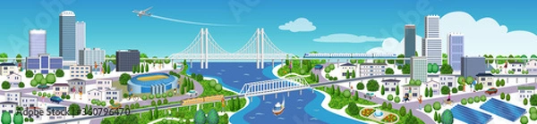 Obraz 住宅やビルの街並みイラスト,3Dアートワーク