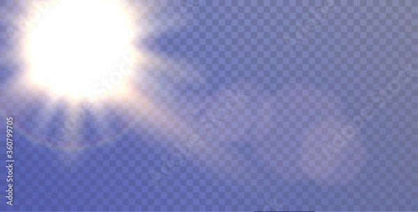 Fototapeta Vector sunlight special lens flare light effect. Sun flash shining with rays and spotlight. Flares and gleams rounded and hexagonal shapes.
