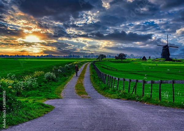 Obraz beautiful Dutch  spring sunset sky