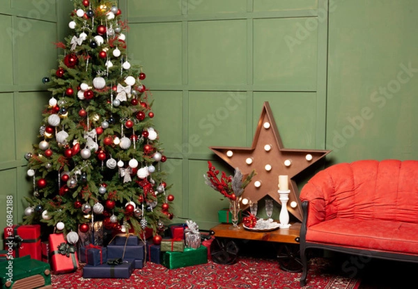 Fototapeta christmas tree with decorations