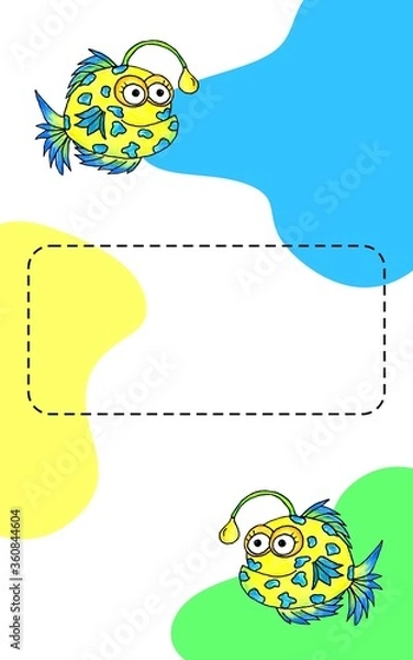 Fototapeta vertical background with fish and spots blue, yellow and green