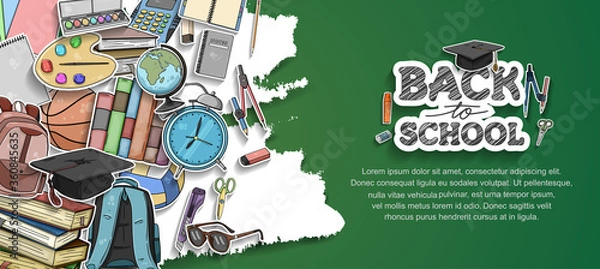 Fototapeta Back to School vector design with colorful education element. vector illustration for first day school celebration