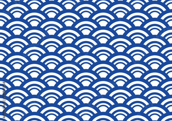 Fototapeta 青海波の藍色系和柄パターン　線幅の変化する大きめの模様