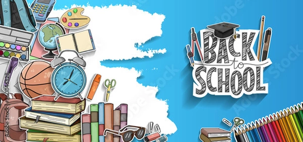 Fototapeta Back to School vector design with colorful education element. vector illustration for first day school celebration