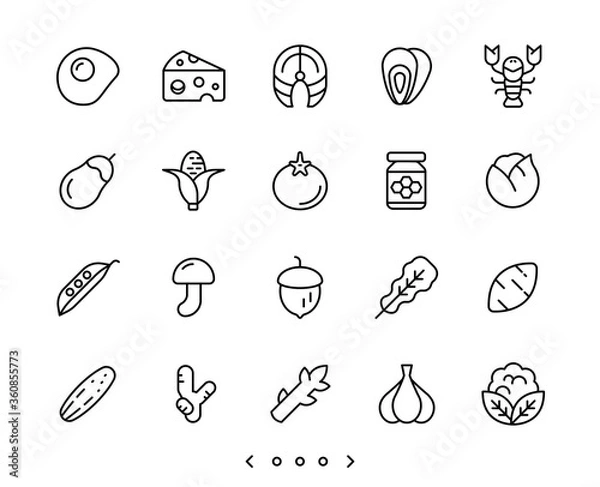 Fototapeta food and vegetable line icon set vector