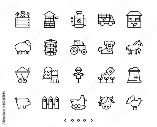 Obraz animal and farm line icons set vector