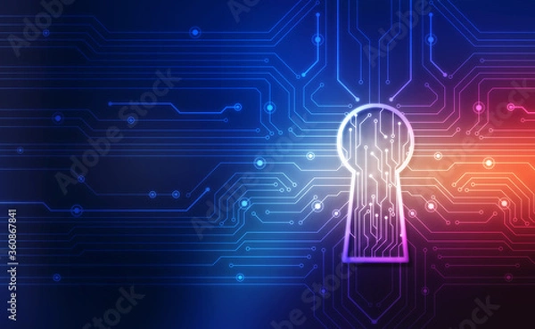 Fototapeta Lock Key Hole on digital screen, cyber security concept background. Data protection Cyber Security Privacy Business Internet Technology Concept