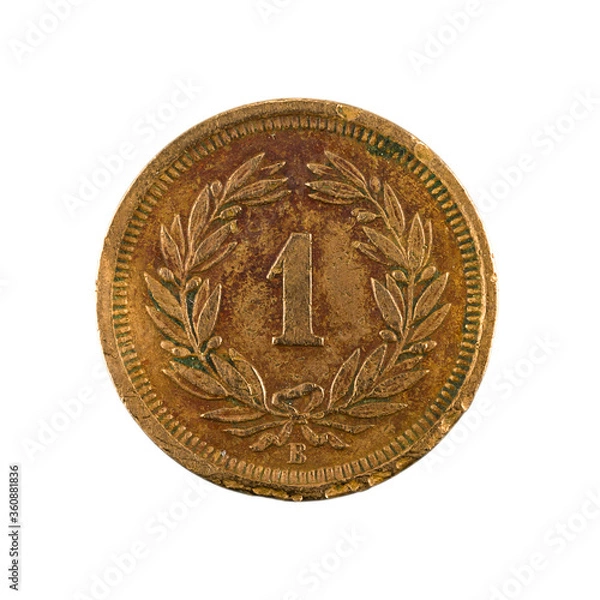 Fototapeta 1 swiss rappen coin (1883) obverse isolated on white background