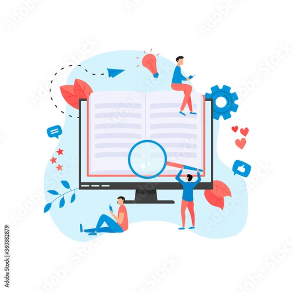 Fototapeta Flat design ebook concept. Online libraries and books