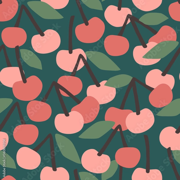 Fototapeta Vector seamless pattern with cherry. Trendy hand drawn textures.