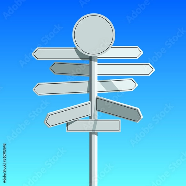 Obraz Blank directional signs pointing left and right on blue sky background. Flat vector Illustration. Flat vector design.