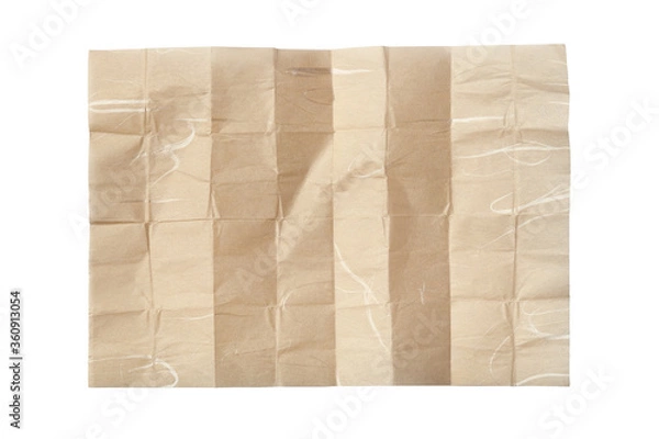 Fototapeta Folded beige paper sheet isolated on white background