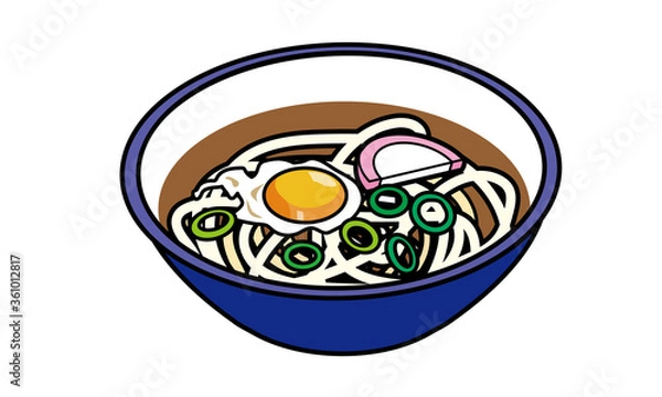 Fototapeta 丼に盛りつけられた温かい月見うどん