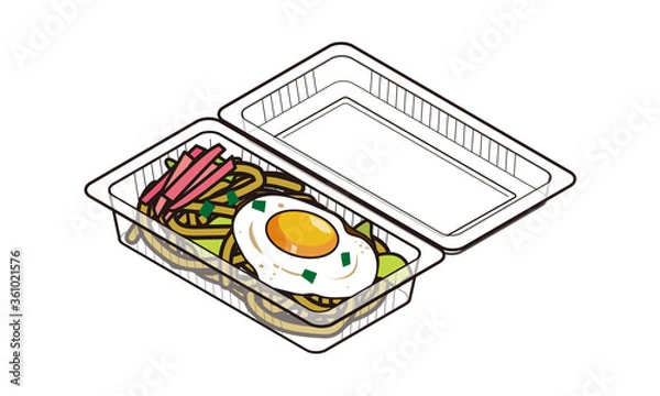 Obraz 持ち帰り販売のフードパックに入った目玉焼き焼きそば