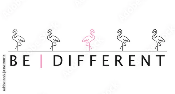 Fototapeta Be different flamingo bird, concept of being unique and special and not follow others, vector line art illustration