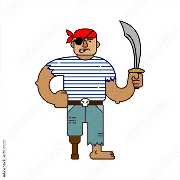 Fototapeta Evil Saber Pirate, Cartoon Character. Halloween For Printing On Fabric, T-shirt, Print For Textile, Banner, Poster. Flat Vector Illustration Isolated On White Background.