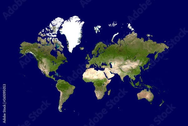 Fototapeta World map with countries borders. Satellite view design