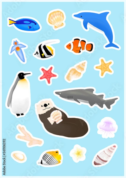 Fototapeta 夏　魚　海の生物　イラストセット