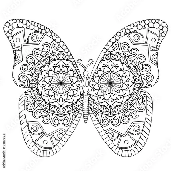 Obraz Butterfly for coloring book illustration. Antistress coloring for adults. black and white lines.