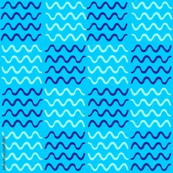 Fototapeta Vector seamless geometric pattern of hand-drawn waves on a blue background. For decor, textile, fabric, carpet, wallpaper, ceramic tiles, wrapping.