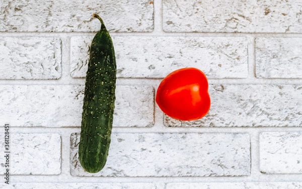 Fototapeta Cucumber And Tomato isolate vegetables