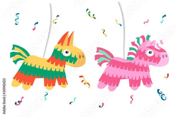 Obraz Pinata jednorożca i pinata osła. Wektor ilustracja kreskówka na białym tle.