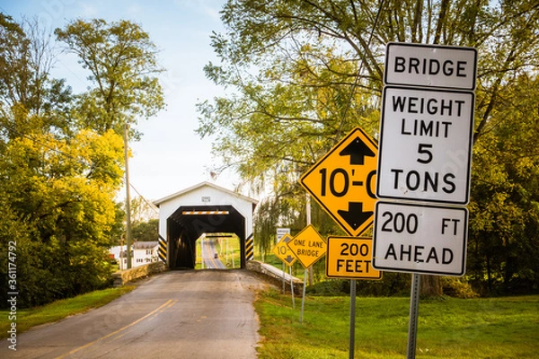 Obraz Road signs before bridge