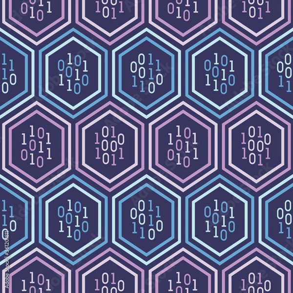 Obraz Blockchain technology repeat seamless pattern background. Great for digital network backgrounds, futuristic wallpaper, information technology, and software design projects. Surface pattern design.