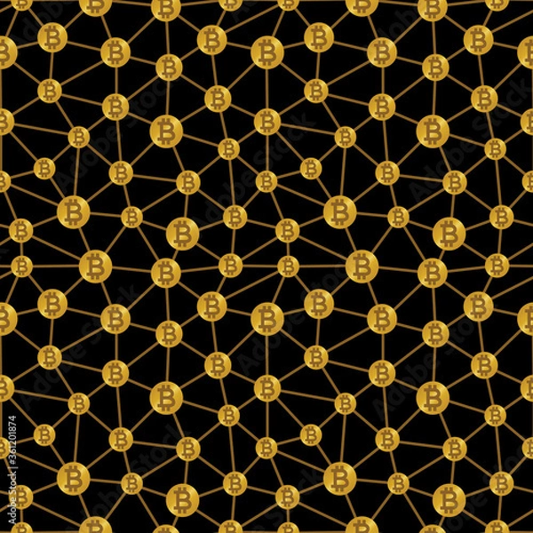 Obraz Cryptocurrency seamless repeat pattern background. Perfect for digital payment themed wallpaper, information technology, cashless transaction system design projects. Surface pattern design.