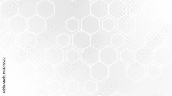 Obraz White abstract background. Futuristic hexagon pattern with halftone. Neutral grey business presentation template. Chemistry or technology concept. Colorless soft geometric cover design. Empty space