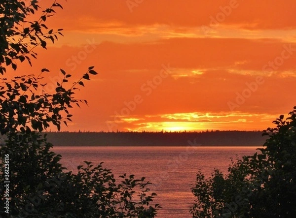 Obraz orange sunset on the lake