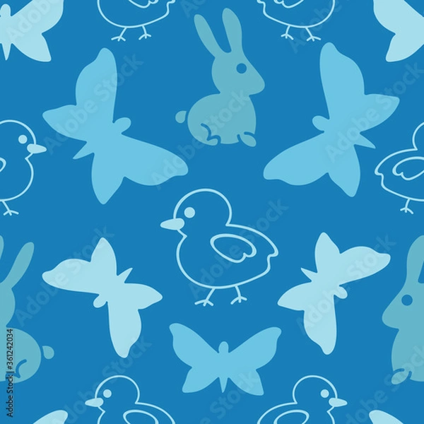 Fototapeta Vector blue spring seamless pattern background.