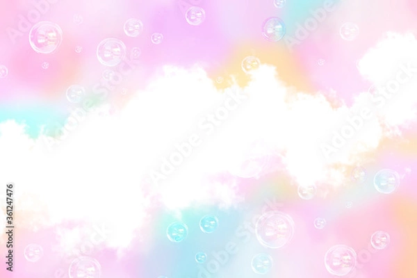 Fototapeta シャボン玉とピンクの水彩タッチの背景
