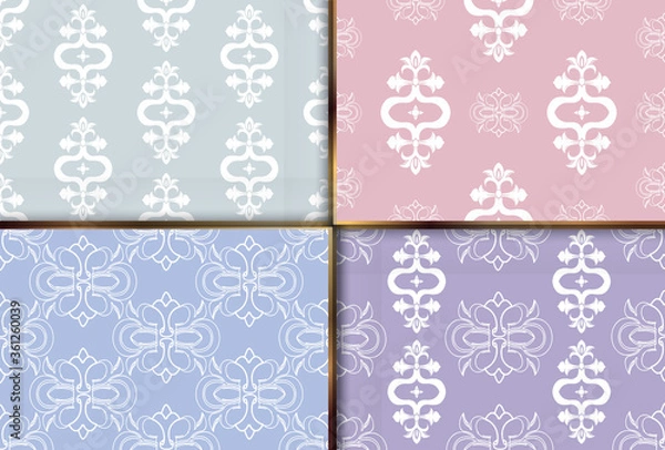 Fototapeta Set seamless color damsk pattern. Allover vector design for fabric, apparel textile, interior, wallpaper, phone case.