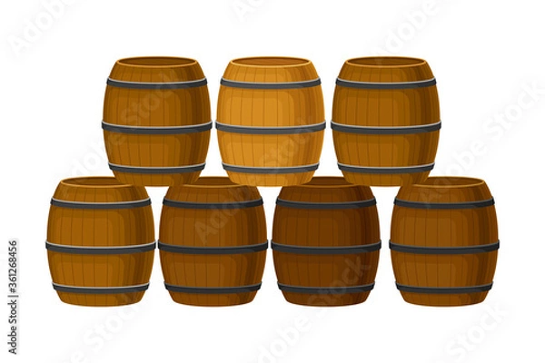 Obraz Rows of Grape Juice in Wooden Barrels Storing in Cellar Vector Illustration