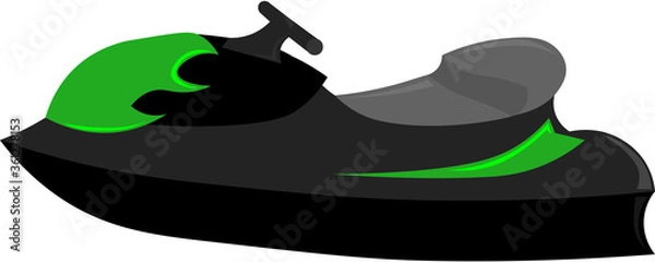 Fototapeta Black jet ski with a green neon pattern. Vehicle on water. Sea, beach and tourism. Sports recreation, active entertainment.