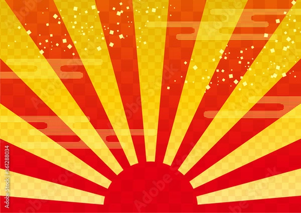 Fototapeta 【年賀状素材】初日の出の背景イラスト 金赤