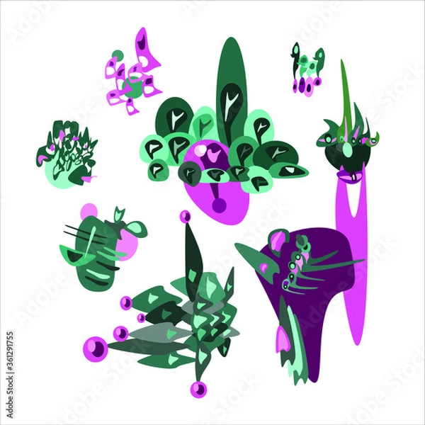 Obraz Collection green and pink abstract decorative elements. Vector illustrations for background, seamless pattern, presentation, logo design and for other uses.
